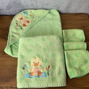 5 Pc Babies R Us Frog Green Towel Hooded Washcloths‎ Terry Cloth Cotton Retired